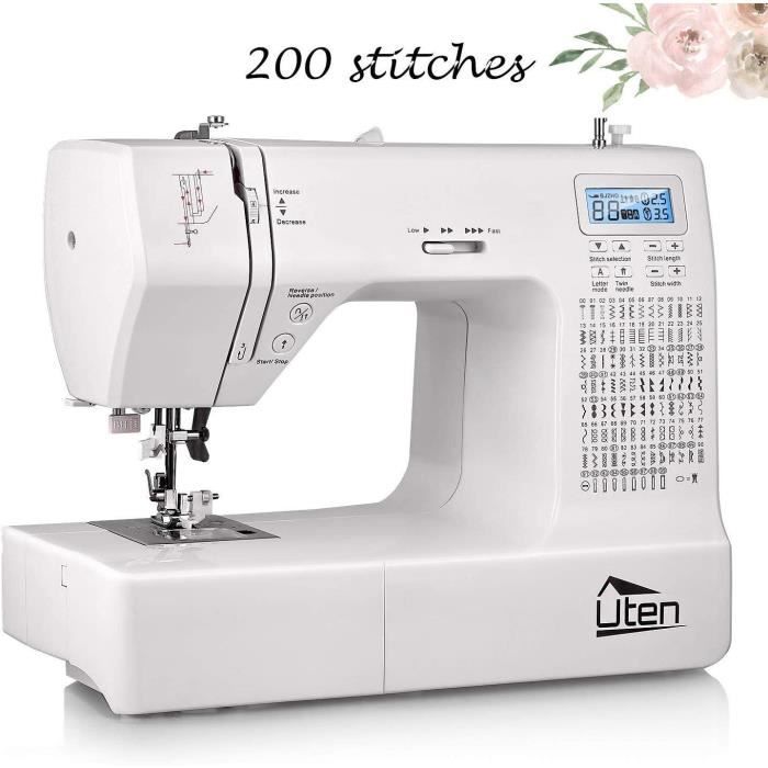 Uten Machine à Coudre Electronique 200 Points 8 Types de Boutonnières avec Ecran Multifonctions