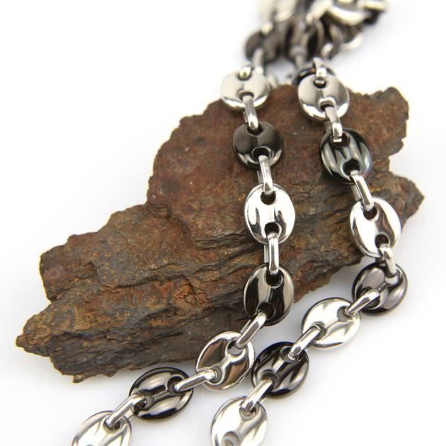 Collier maillons grains de café noir acier COSG9