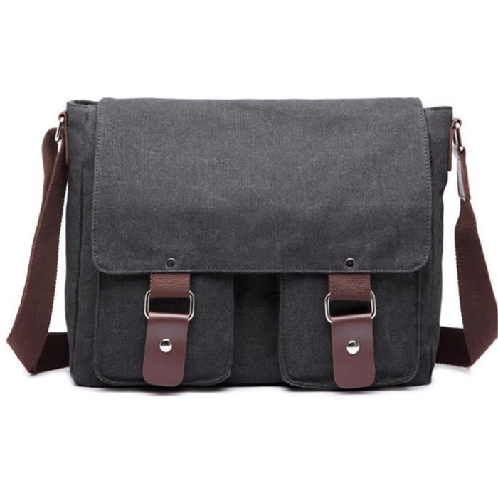 Sac besace homme bandouliere Vintage en toile pour Hommes et Femmes Postuler à voyage Sport Travail (Noir)