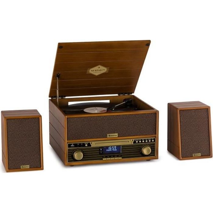 auna Belle Epoque 1910 Chaîne stéréo rétro avec platine vinyle lecteur CD & tuner FM - marron