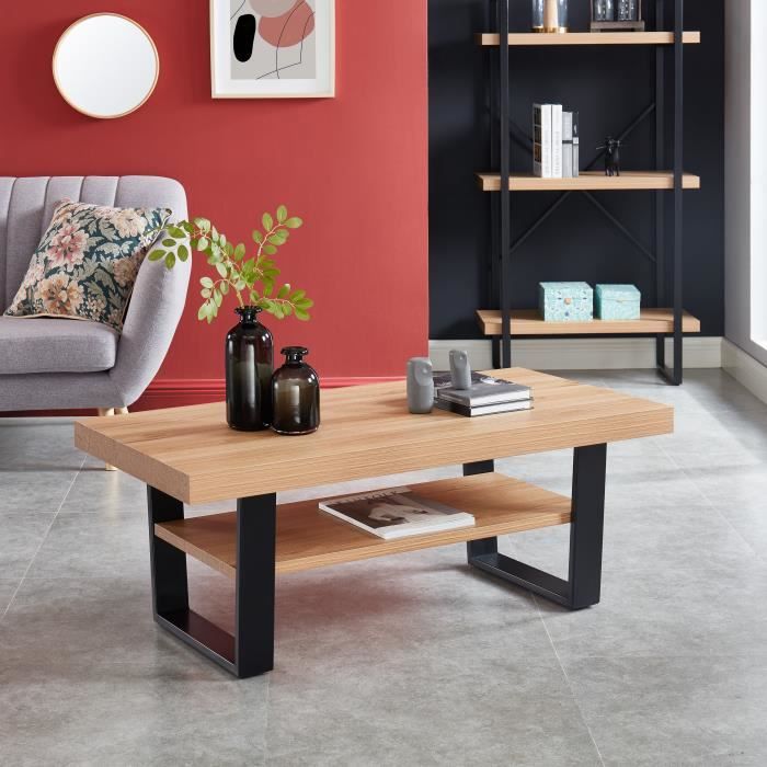 Table basse industrielle FELIX - coloris bois et métal - L120cm
