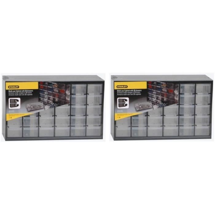 Lot de 2 STANLEY - Organiseur 30 Casiers Sur 5 Étages - 1-93-980 - Ossature Polypropylène Haute densité Tiroirs Souples Antichocs
