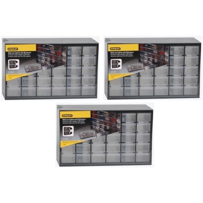Lot de 3 STANLEY - Organiseur 30 Casiers Sur 5 Étages - 1-93-980 - Ossature Polypropylène Haute densité Tiroirs Souples Antichocs