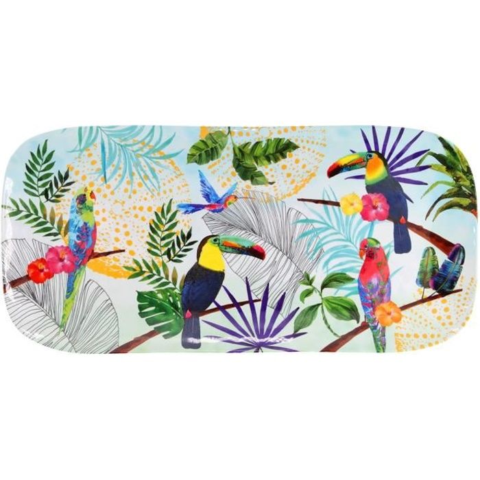 Les Jardins de la Comtesse - Plat à cake long rectangulaire - mélamine pure - 37,5 cm - Toucans de Rio