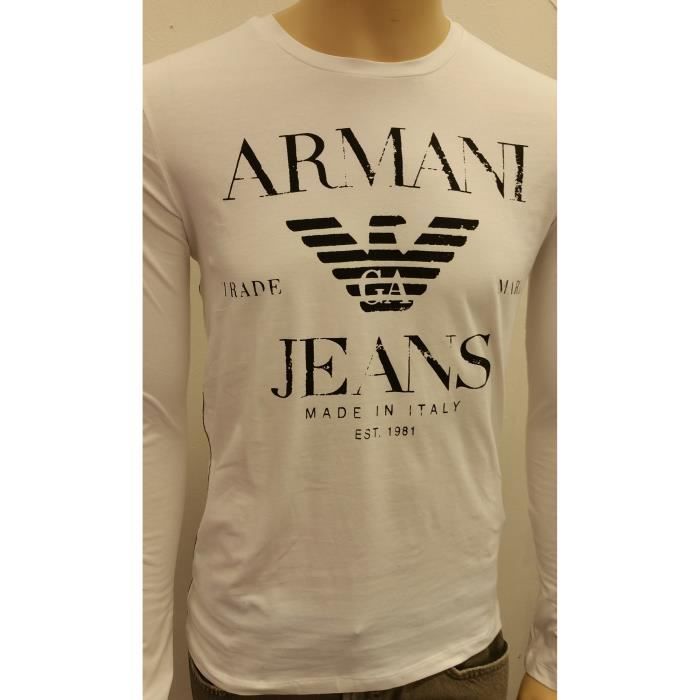 Armani Jeans-Tee Shirt Armani Jeans manches longues blanc pour homme