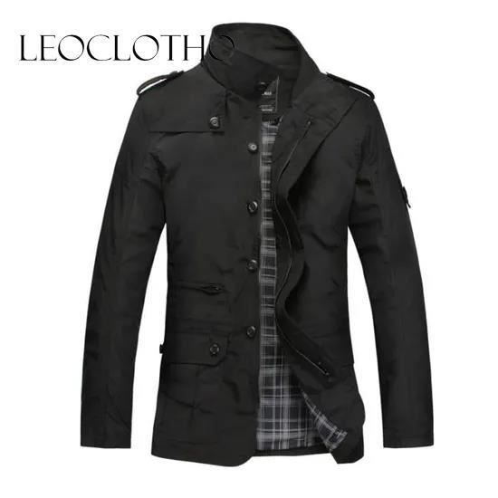 LEOCLOTHO-Trench homme à col montant de Marque Trench décontracté Trench moyen long Grande taille XXXL de printemps