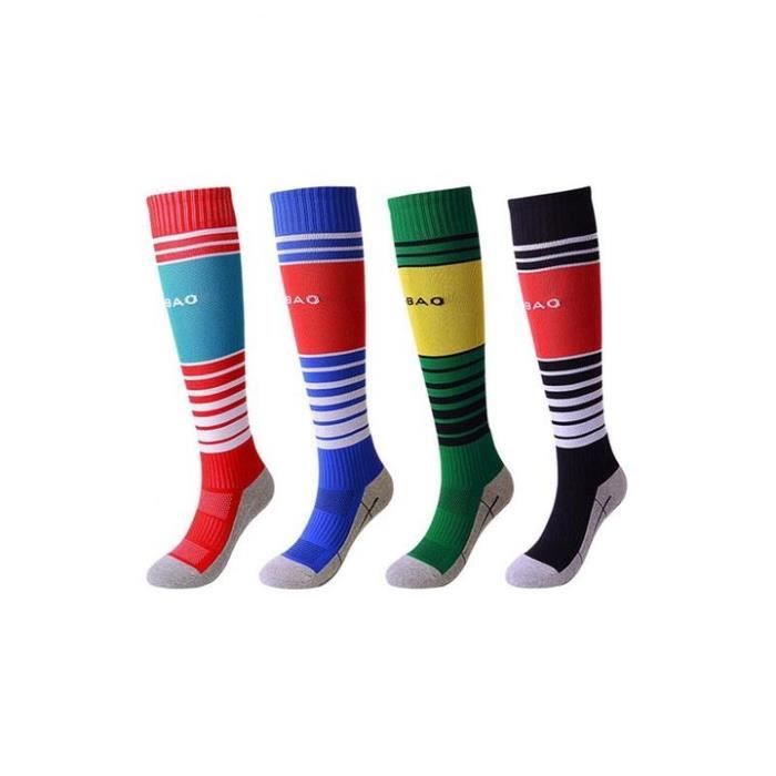 Lot de 4 Paires Chaussettes de Football Enfant Chaussettes de Sport Protection Respirantes Antidérapant - Rouge bleu vert noir
