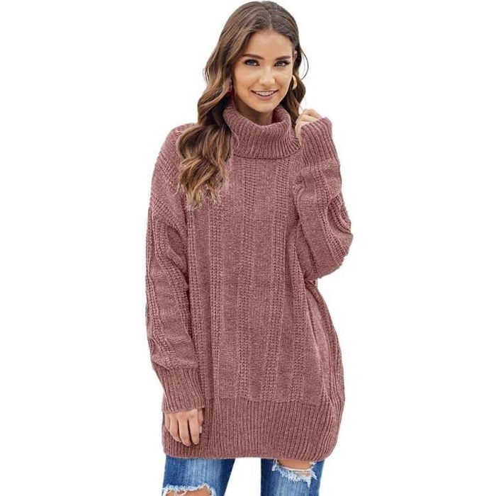 Lâche Doux Chenille Blanc Femme Off Pull Col Roulé Chandail