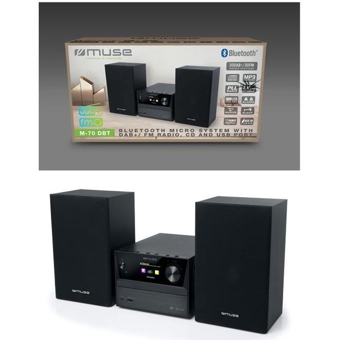 Mini-chaîne HIFI 2 x 20 Watts - Lecteur CD - Tuner FM/DAB+ - Bluetooth 5.0 - USB MP3 - AUX - Fonction réveil