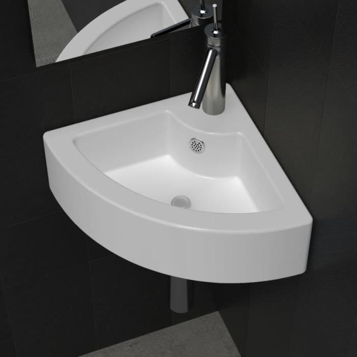 Vasque à poser- Lave Main Angle Blanc 460 x 330 x 125 mm en céramique + Trop Plein