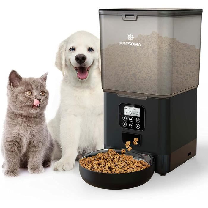Distributeur Croquettes Chat Automatique PRESOMA 5.6L Distributeur de Nourriture pour Chat Programmable 4 Repas avec Contrôle de Por