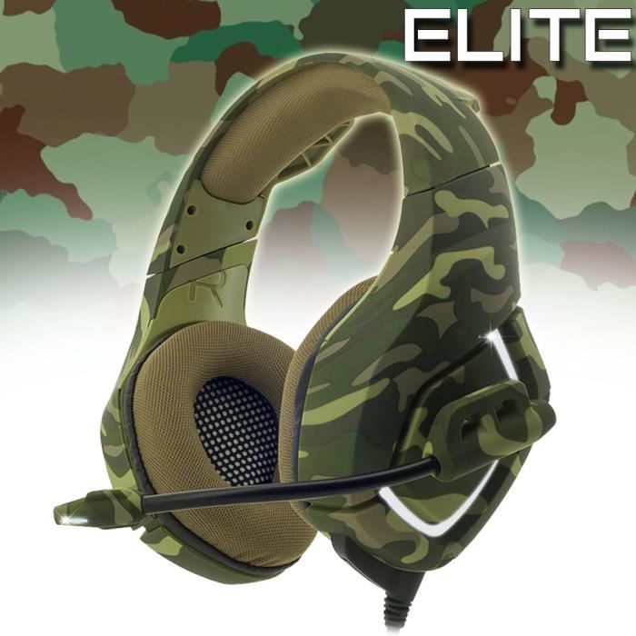 Casque Gaming audio avec Micro Gamer Elite édition Camouflage pour PC XBox One PS4 PS3 et Nintendo Switch