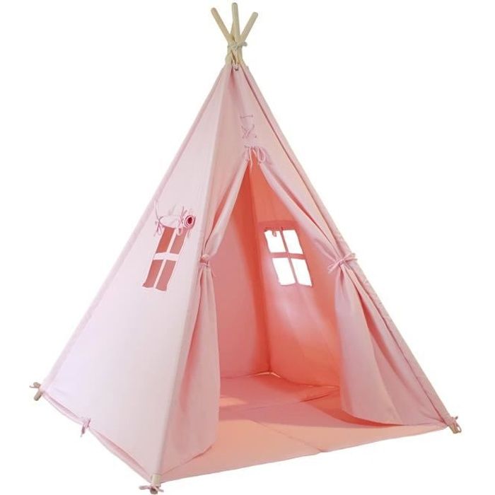 SUNNY Alba Tente Tipi pour Enfants en Rose | Tente de Jeu avec Tapis pour l’intérieur / chambre | 120x120 cm