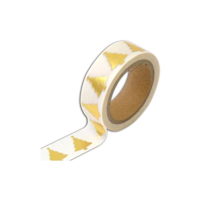 Masking tape blanc avec sapin doré - 10 m
