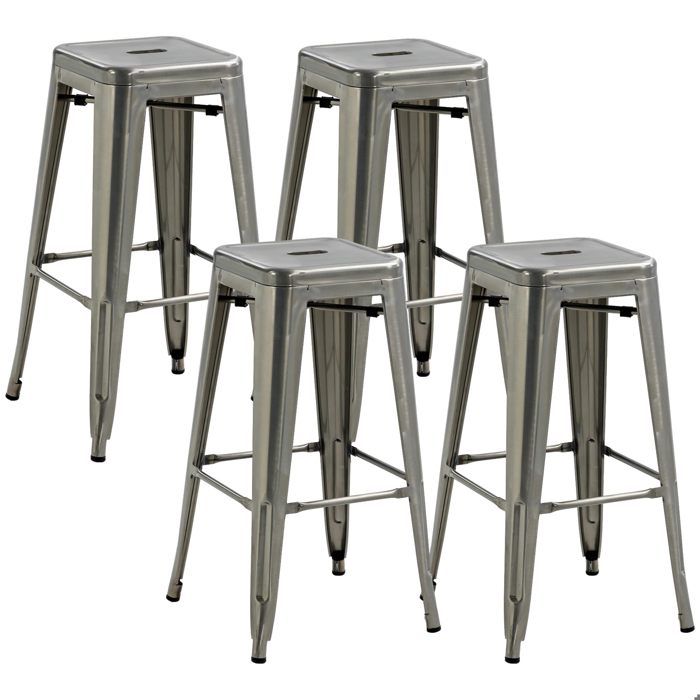 lot 4 chaise bar tabouret industriel 76 cm métal empilables