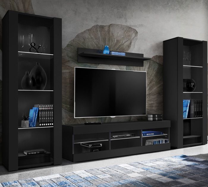 Meuble TV Tivoli Set Grande Komodee - sans LED - Noir Mat et Noir - Facades en Mat - 250 x 159 x 35 cm Meuble TV Tivoli Set Grande Komodee - sans LED - Noir Mat et Noir - Facades en Mat - 250 x 159 x 35 cm