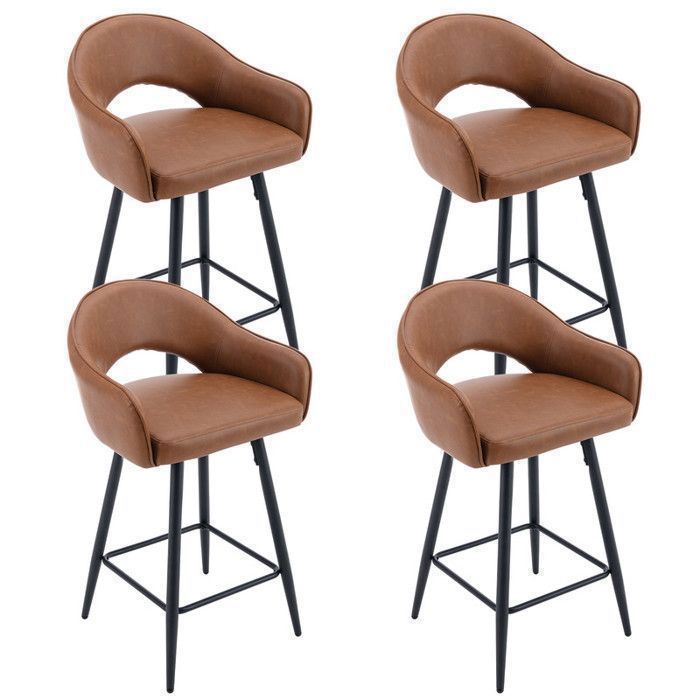 Wahson Tabouret de Bar Lot de 4 Chaise de Bar avec Pieds en Métal Chaise de Cuisine Haute pour îlot de Cuisine PU Cuir Marron