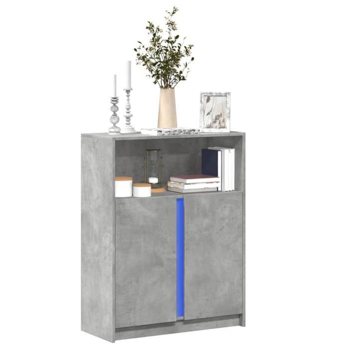 Buffet Haut En Bois D'ingénierie Gris Béton - Dimensions 81x37x100 Cm, 2 Portes, 4 Compartiments Ouverts, Rangement Pratique - 11