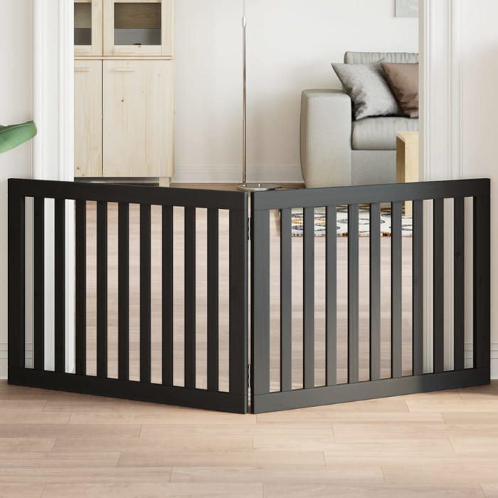 Meilleurs prix pour vidaXL Barrière pour chien pliable 2 panneaux noir bois de peuplier, barrière pour animaux de compagnie, barrière de 352256