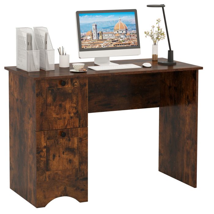 Bureau d'ordinateur avec station de charge, bureau d'etude 105 cm avec etagères et tiroir de rangement, style moderne de simple, blanc