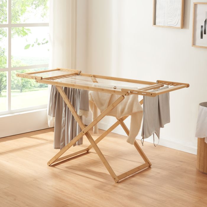 Étendoir à linge Fakala bambou 154 x 59 x 82 cm naturel blanc