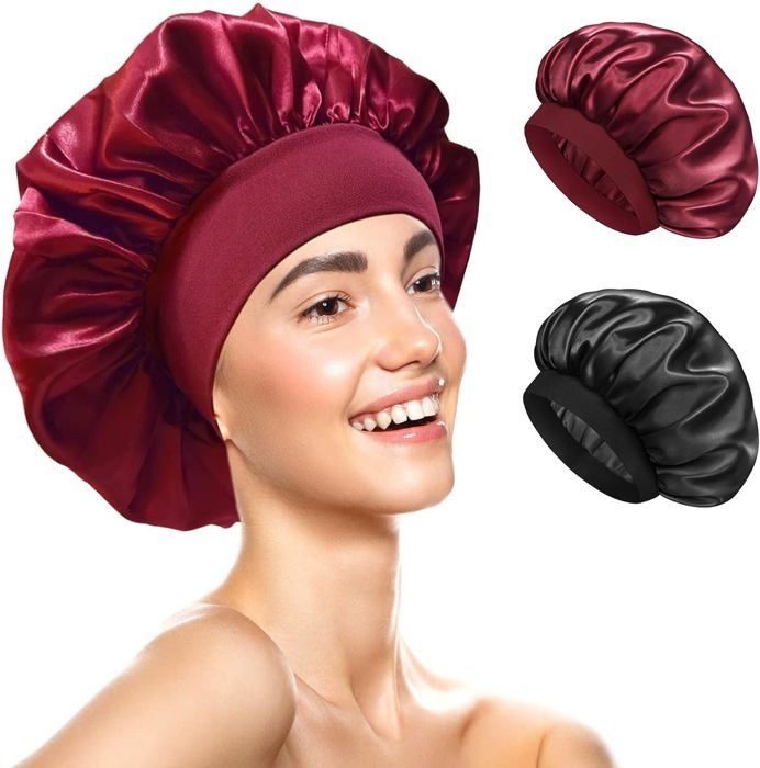 Bonnet de nuit doublé de satin de soie – Réglable pour rester en Bonnet de nuit doublé de satin de soie – Réglable pour rester en