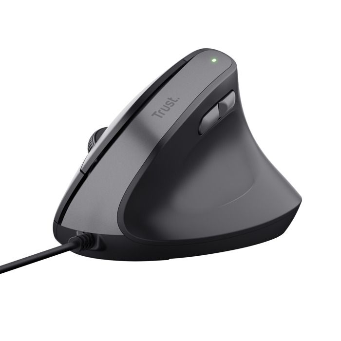 Trust Yuno Souris Ergonomique Filaire Souris Verticale pour Droitier avec Cable USB de 15m 60% Plastique Recyclé Noir