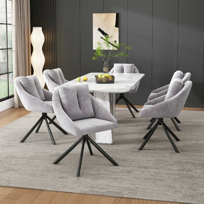 Chaise - LANGTU - Chaise pivotante - Velours gris - Lot de 6 - Structure métal ergonomique