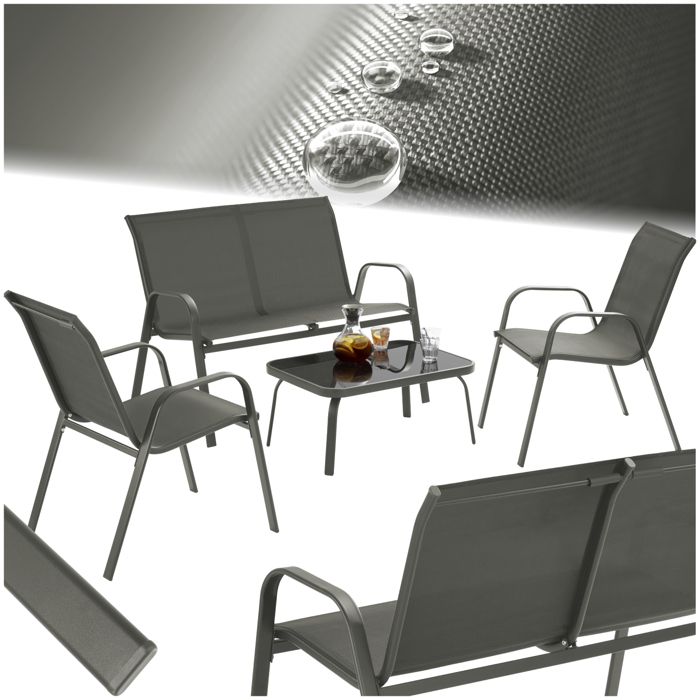 Salon de jardin - TECTAKE - Ensemble détente dextérieur NORA pour 4 personnes avec tissu déperlant et table - Gris Anthracite