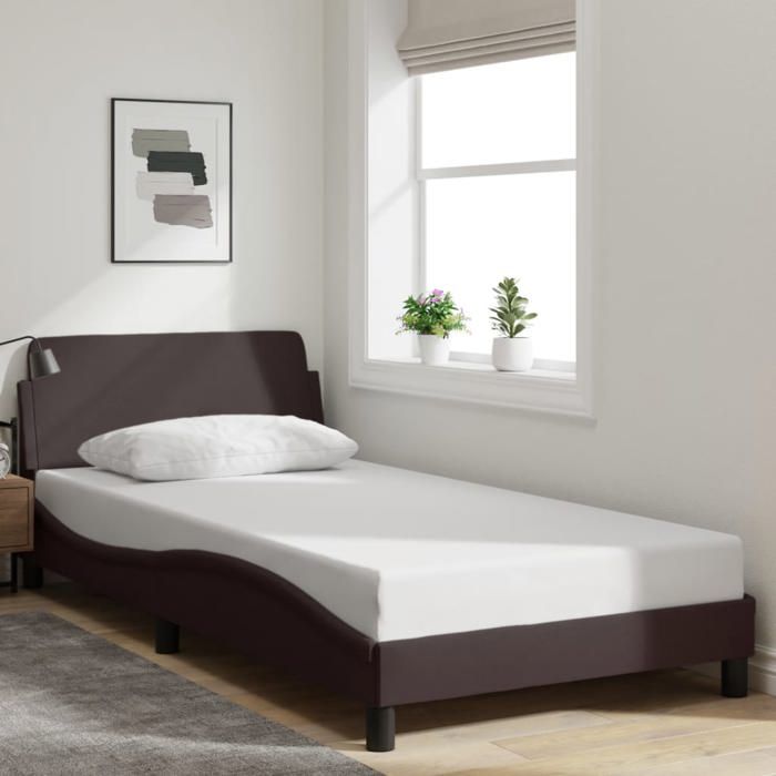 Lit single/Lit simple - GKK - Structure de lit - sans matelas - marron foncé 100x200 cm tissu @6857@