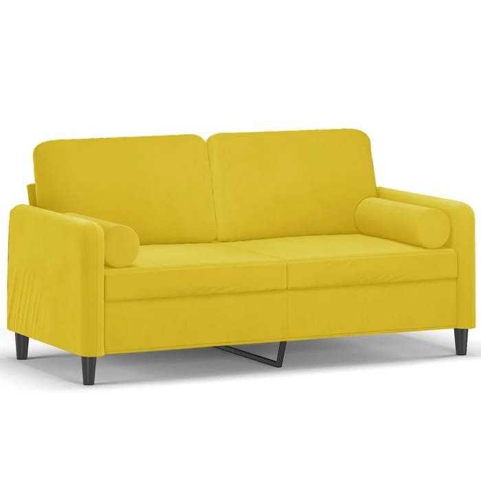 LMT - TOP@Canapé 2 places - Design accoudoirs - Sofa 2 personnes Classique - avec oreillers décoratifs jaune 140 cm velours