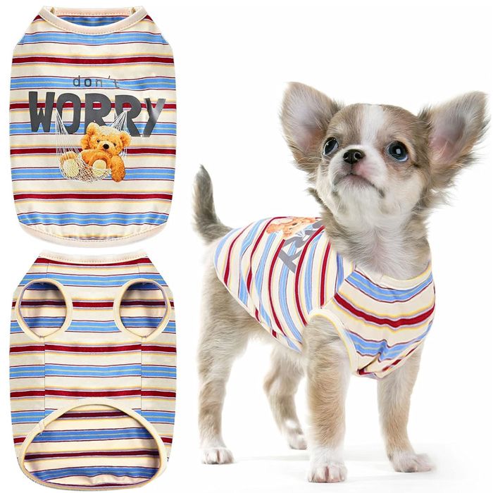 Meilleurs prix pour T-shirts à rayures pour petits chiens et chats vêtements respirants pour chiots (rouge)