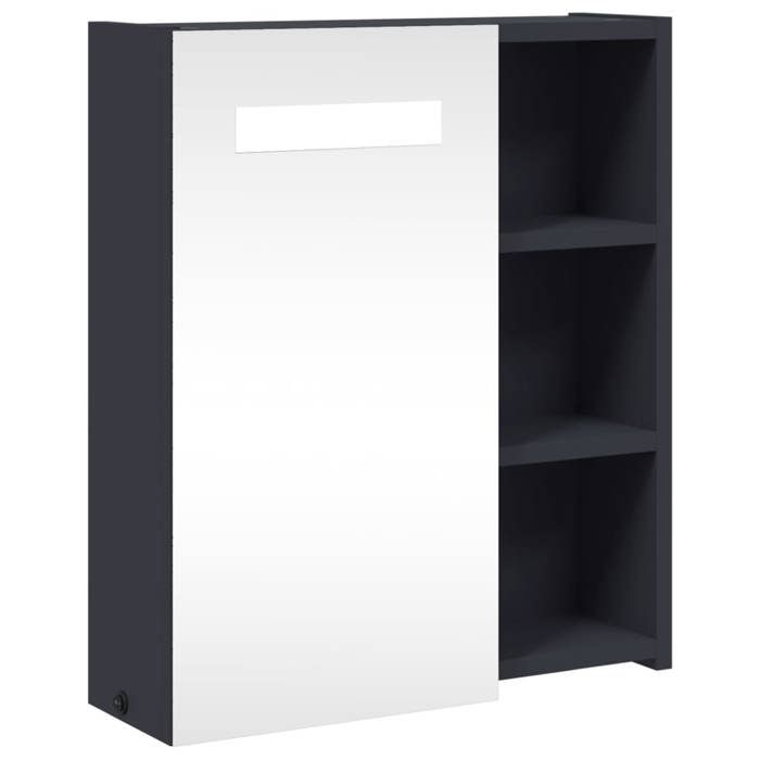 Armoire de salle de bain à miroir LED - GKO - Gris - 45x13x52 cm - Miroir 27x52 cm - Étagères fixes - Lumière LED