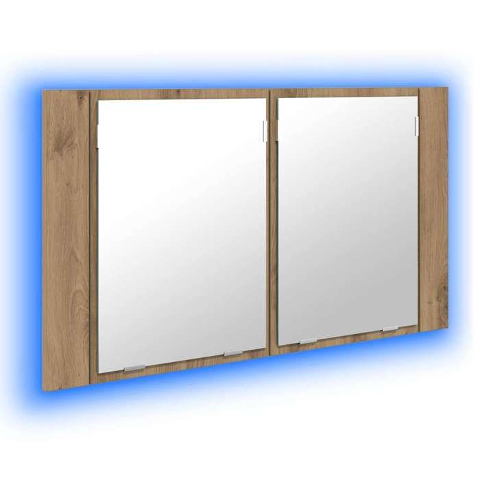 Armoire miroir de salle de bain - GKO - Chêne artisanal - 80x12x45 cm - Montage mural - Bandes LED multicolores