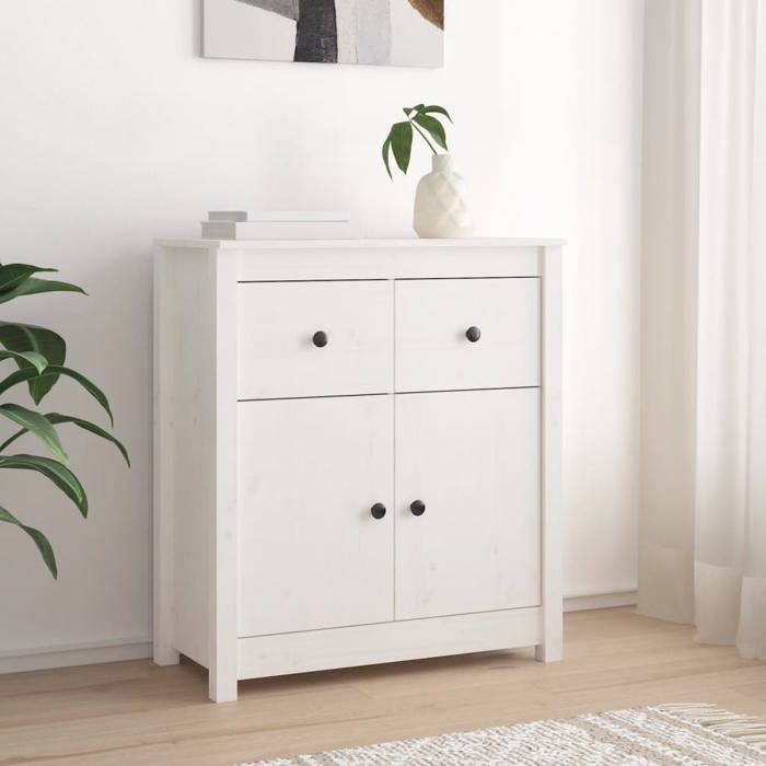 SALE 2026 Armoire/Cabinet à tiroirs Blanc - Buffet blanc 70x35x80cm - bois massif de pin PRO601175348