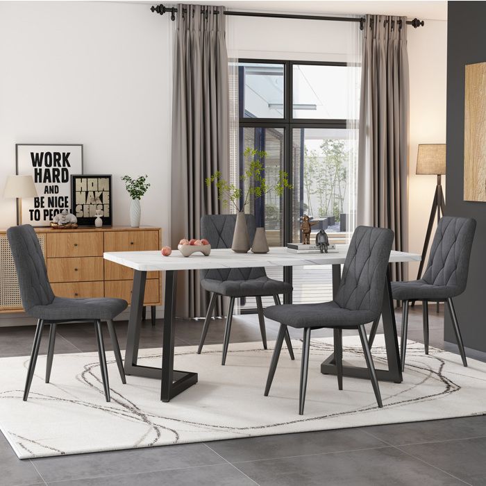 Ensemble table et chaises (rectangulaire table à manger 117x68 cm + 4 chaises de salle à manger). Lin. gris