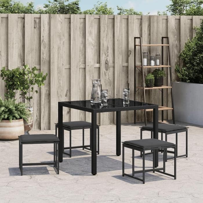 Promo 2026Petit fauteuil/chaise de balcon - SOLOMON - Tabourets de jardin avec coussins lot de 4 noir acier/textilène - S6538561