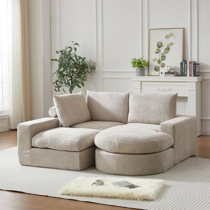 Canapé modulable en chenille avec chaise longue réversible Beige Maisentiel