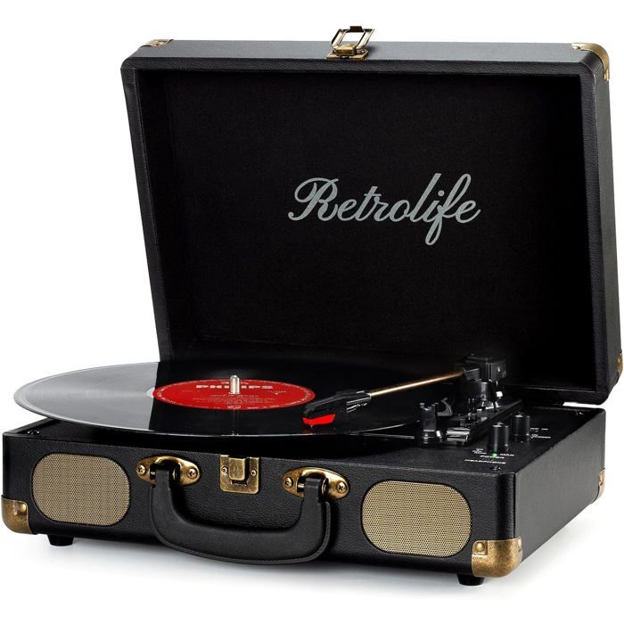 Platine Vinyle Bluetooth 3 Vitesses 33/45/78 Tr/Min Valise Portable Avec Haut-Parleurs Intégrés Sortie RCA Style Vintage