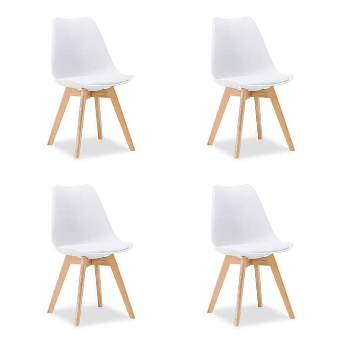 4 Chaises Blanche – Chaise Design en Plastique avec Pieds en Bois Chaises de Salle à Manger Moderne 4 Chaises Blanche – Chaise Design en Plastique avec Pieds en Bois Chaises de Salle à Manger Moderne
