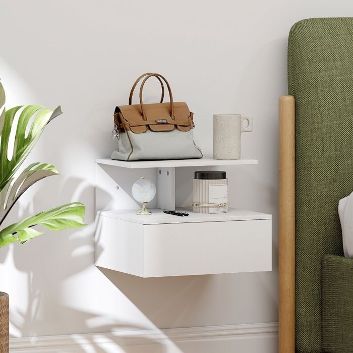 Étagère murale avec tiroir et niche ouverte pour chambre et salon - TCQPZ - Blanc mélaminé 39 8 × 35 × 31 6 cm