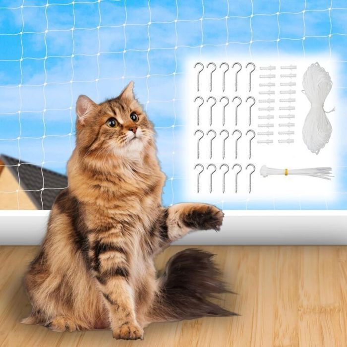 Filet de protection pour chat - Unbrand - 10x3 m - Sans perçage - Corde dinstallation incluse - Accessoires fournis