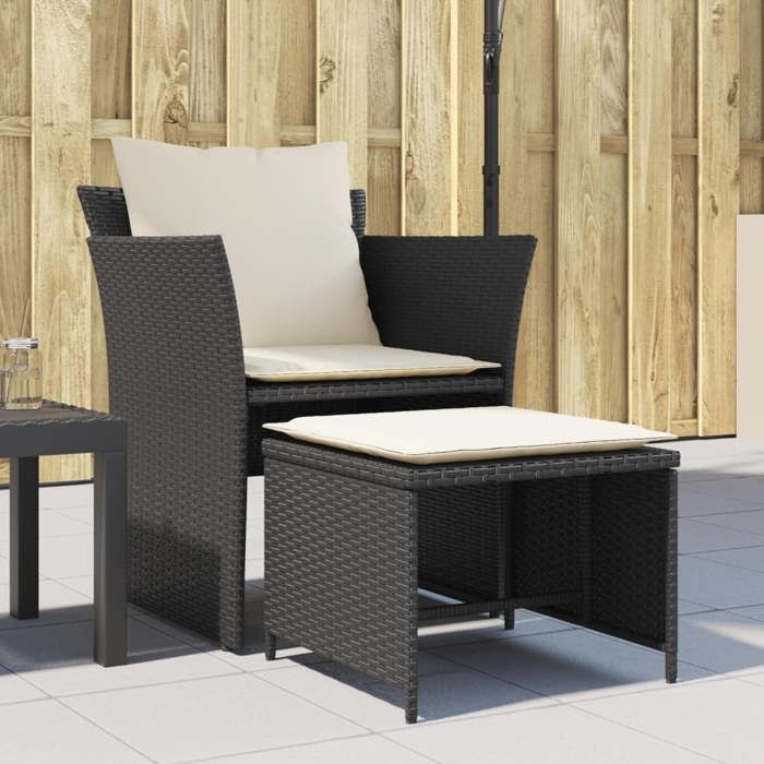 VIDAXL Chaise de jardin(1 PC) - Fauteuil relax - avec tabouret noir résine tressée 64x56/60x75/85 cm M10839