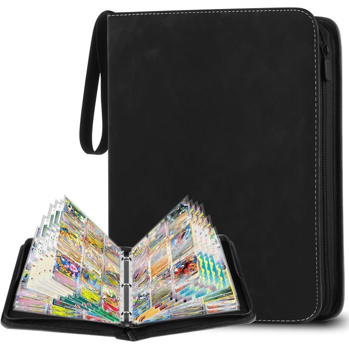 Classeur de cartes à collectionner pour Pokémon, classeur de cartes à 4 poches avec 50 pages amovibles et fermeture éclair, filles, collectionneurs (bleu