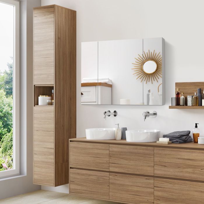 Armoire de salle de bain avec miroir LED étagères réglables et USB 90 x 15 x 75 cm blanc
