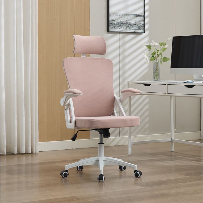 WUVRIE Chaise de bureau ergonomique rose avec appuie-tete soutien lombaire reglable accoudoirs relevables