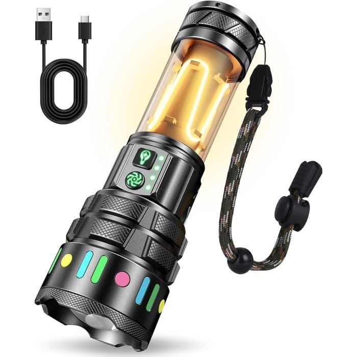 Lampe de poche LED rechargeable ultra lumineuse 500 000 lumens avec lumière de campingzoomable8 modes déclairagelongue durée