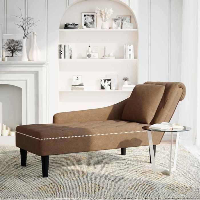 Chaise longue(1 PLACE) - Charge max.:110 kg - Méridienne - Similicuir - Marron - Avec coussin - Accoudoir droit - 145x56x70 cm &39lb