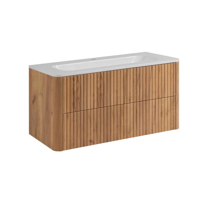 Meuble sous vasque - Meuble de salle de bain 100 (Chêne craft) - Vasque résine incluse - 2 tiroirs - Suspendu 100x44 cm