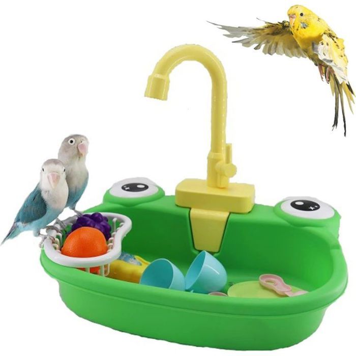 Baignoire automatique pour oiseaux – Boîte de douche multifonctionnelle avec robinet intégré pour perroquets et perruches (petit/m